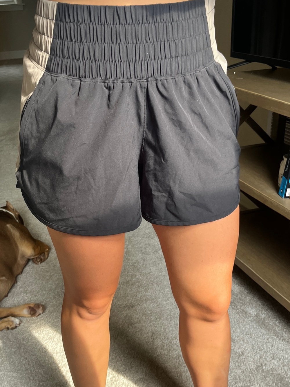 High-Rise Black Athletic Shorts with Smocked Waistband